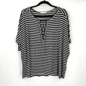 AUGUST MIST Striped Cross Front Lattice Top Stretch Jersey Stripes Short Sleeve